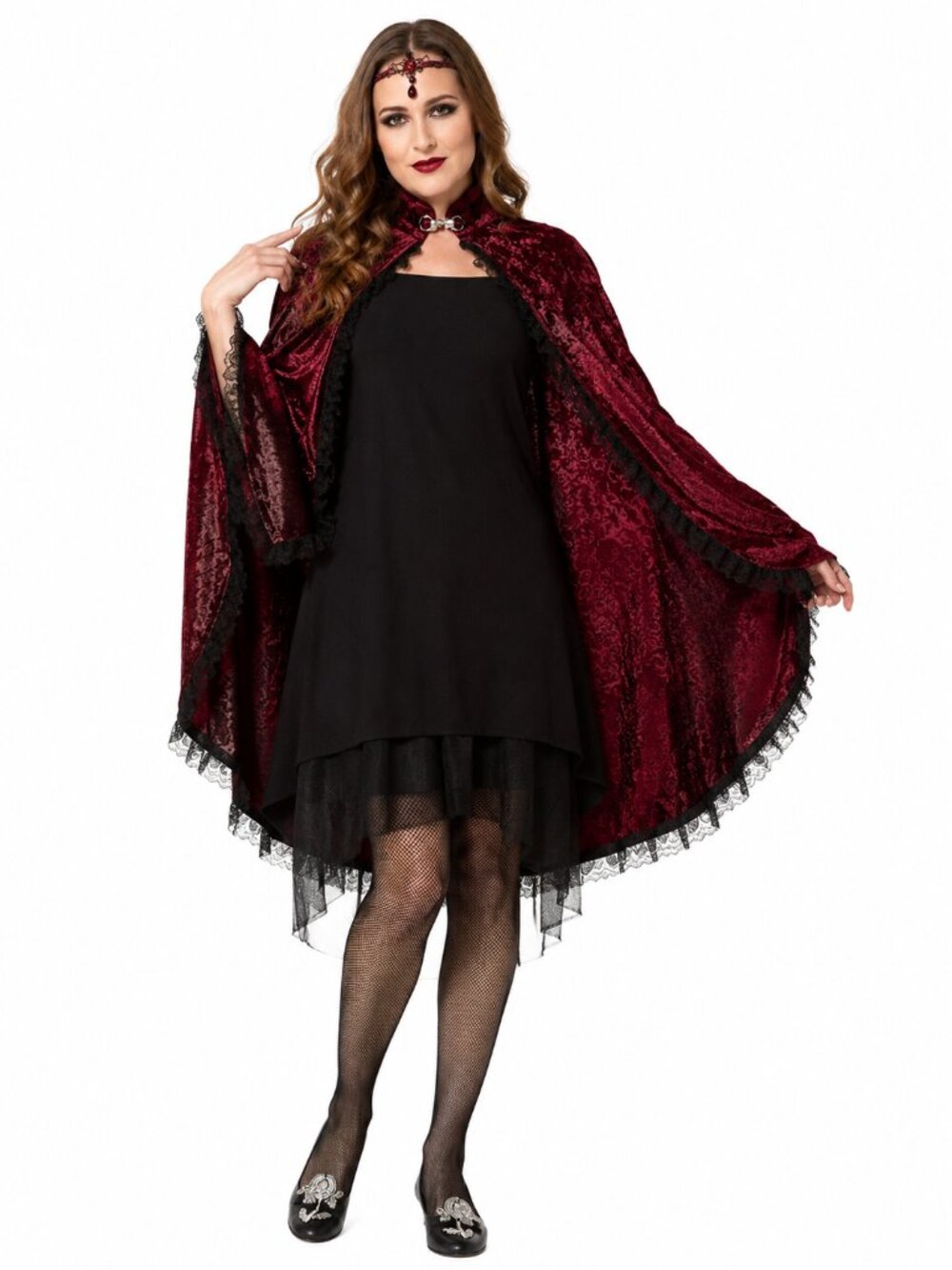 VICTORIAN VAMPIRESS GOTH CAPE HALLOWEEN COSTUME, TUTU SKIRT, EARRINGS, DIADEMA